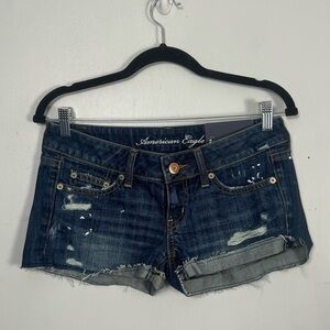 Y2K New American Eagle Outfitters low rise Shortie Shorts paint splatter size 2